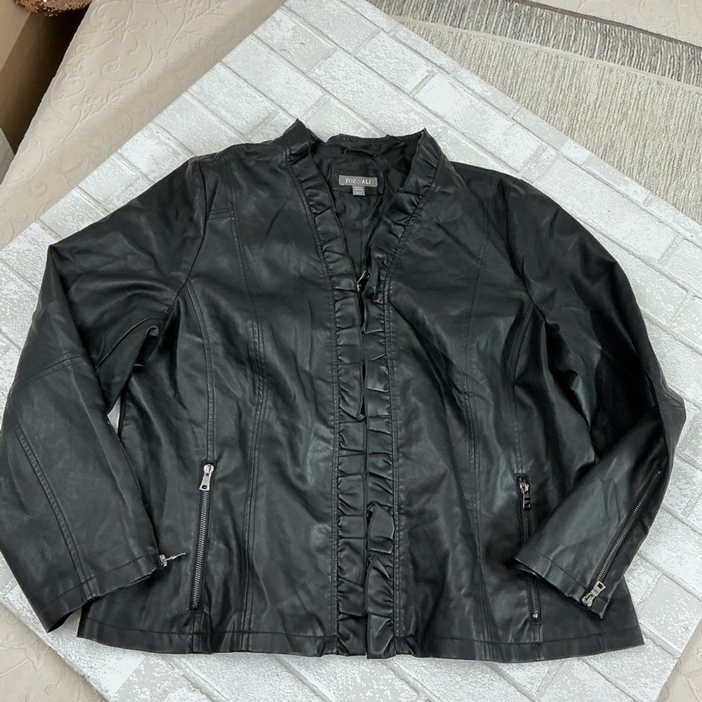 Roz & Ali Ruffled Black Leather Jacket